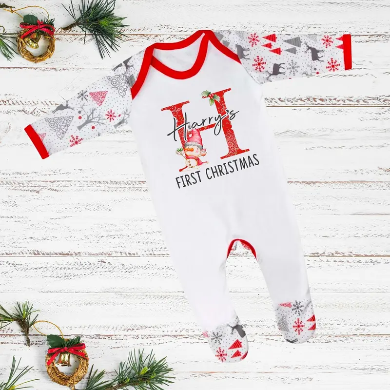Personalised First Christmas Sleepsuit Name Initial 1