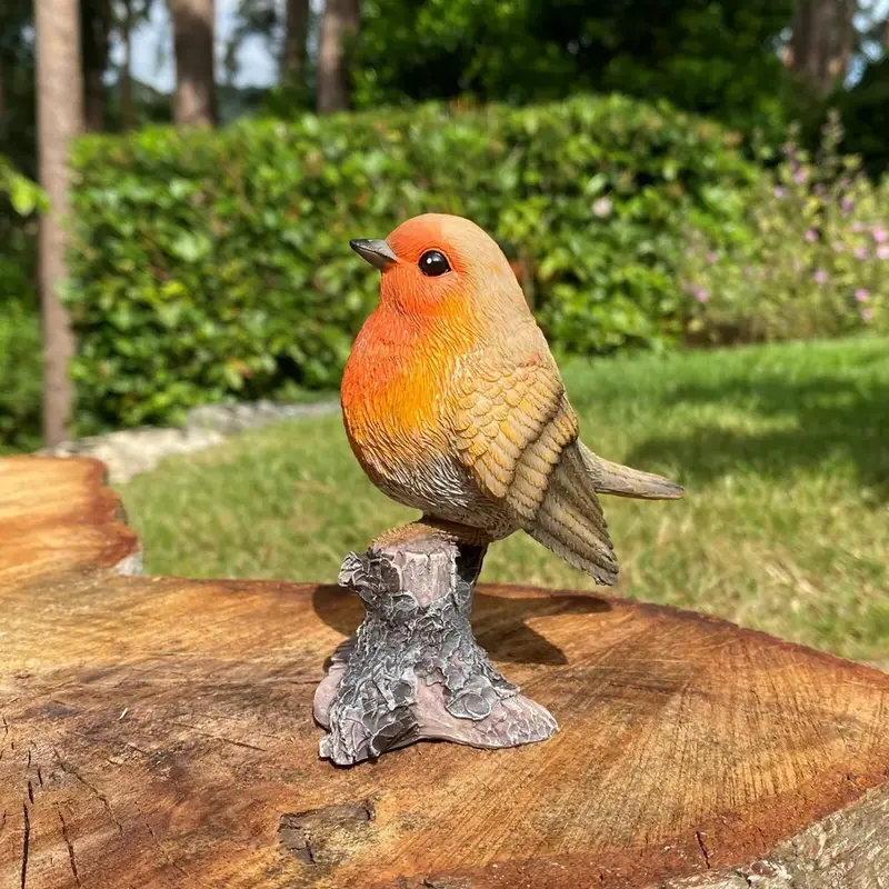 Robin on a Tree Stump Garden Ornament Resin Bird Sculpture Figurine Ornaments Outdoor | Bird Statue Garden Ornaments Outdoor, Resin Accessories, Realistic Garden Statues, Christmas Ornaments Gardening Gifts 1