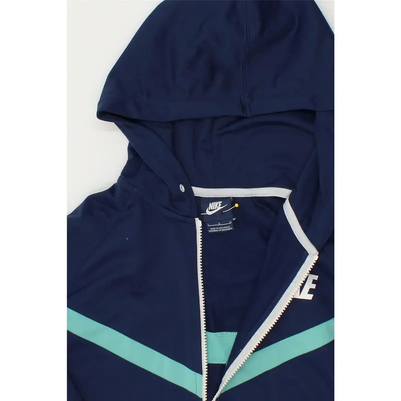 Pre-Owned Vintage NIKE Womens Zip Hoodie Sweater Large Navy Blue Colourblock Polyester 3