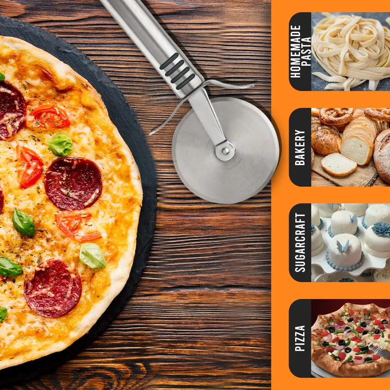 AEX Stainless Steel Pizza Cutter Heavy Duty Kitchen Utensil Pasta Slicer Blade Thick Cheese Knives 4