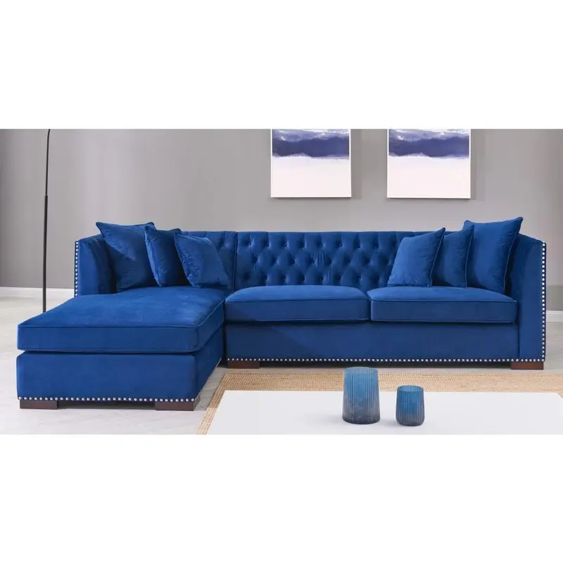 Chester Blue Velvet Fabric Corner Sofa - Left 4