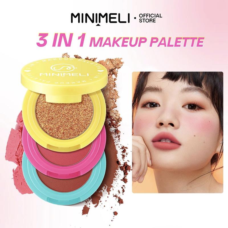 MiniMeli Xmas Gift 3 in 1 Blush Makeup Palette GRWM - Eyes, Cheeks, Blush - Beginner Friendly, Travel Size Cosmetic, Longlasting - Christmas Gift 1