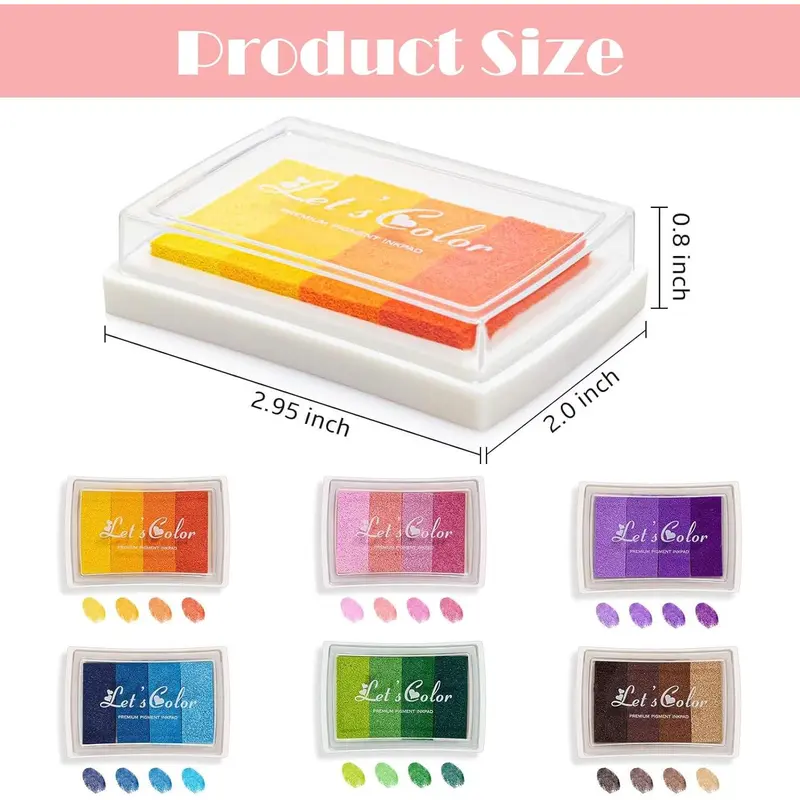 6PCS Rainbow Ink Pad Set 24 Colours, Non-Toxic Washable Stamp Ink Pad for Fingerprints, Gradient Ramp Ink Pad for Kids Scrapbooking Card Making Paper Craft Fabric Rubbe 1