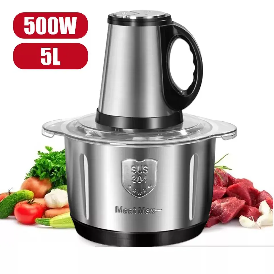 Electric Food Chopper with 5L Stainless Steel Bowl for Meat, Vegetables, Fruits and Nuts - 5Gear Meat Grinders Meat Blenders