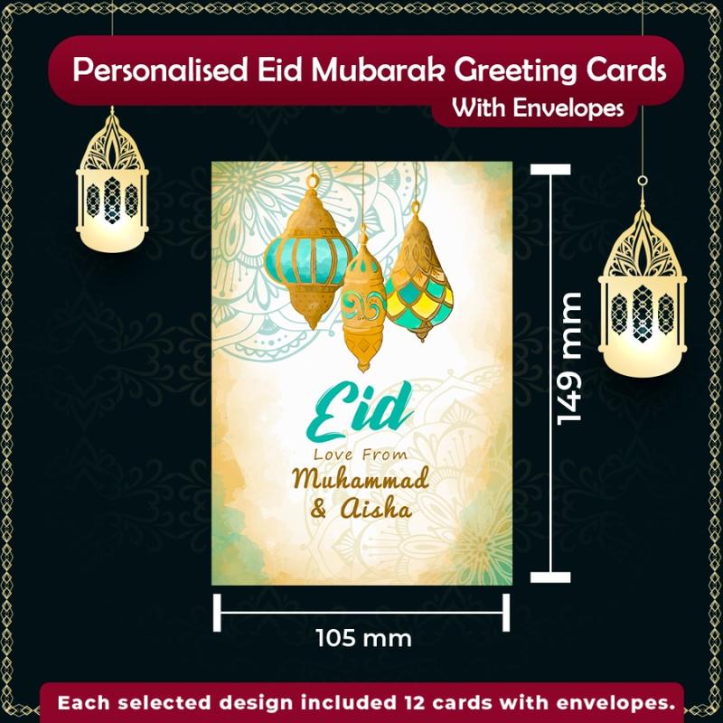 Papaprints Personalised Happy Eid Cards - Pack of 12 (149 x 105 mm) with Envelopes 1