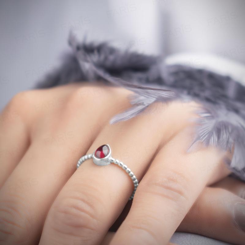 925 Sterling Silver Marquise Cut Red Garnet Ribbed Bubble Ladies Ring Gift Boxed Jewellery 2