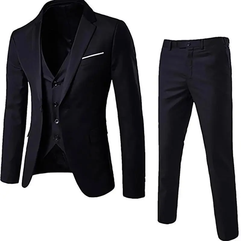 【2025】Four Seasons Men'S Business And Leisure Suit Three Piece Set Groom And Best Man Men'S Wedding Suit Set Jacket Vest & Pants Menswear Overalls Formal Wear Formal Workwear Human Long Sleeve Plain Beige