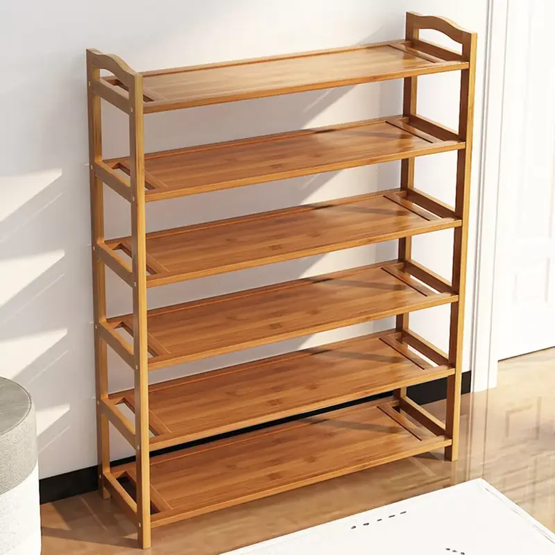 Bamboo Shoe Rack 6 Tiers with Wooden Shelves - UK Footwear Organiser 3
