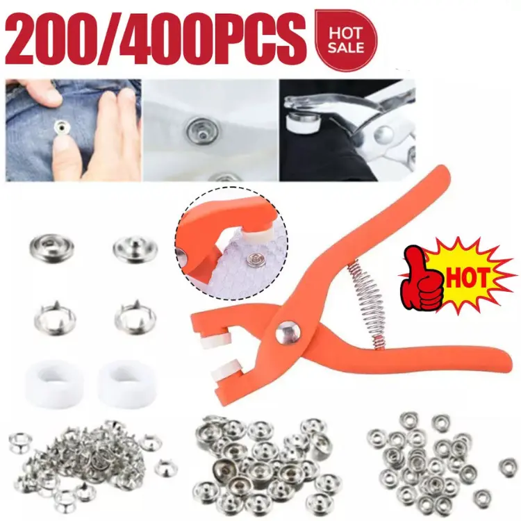 200/400PCS Metal Snap Fasteners Kit with Free Installation Pliers, Durable Press Stud Buttons for Sewing, Crafts & DIY Projects