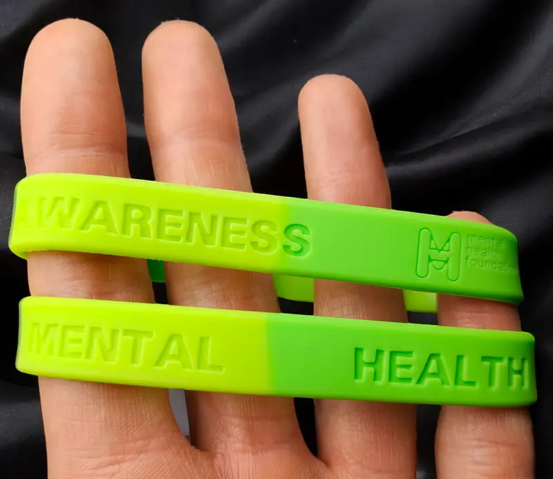 10x Mental health Awareness foundation Charity Silicone Wrist Band Green Joblot 1