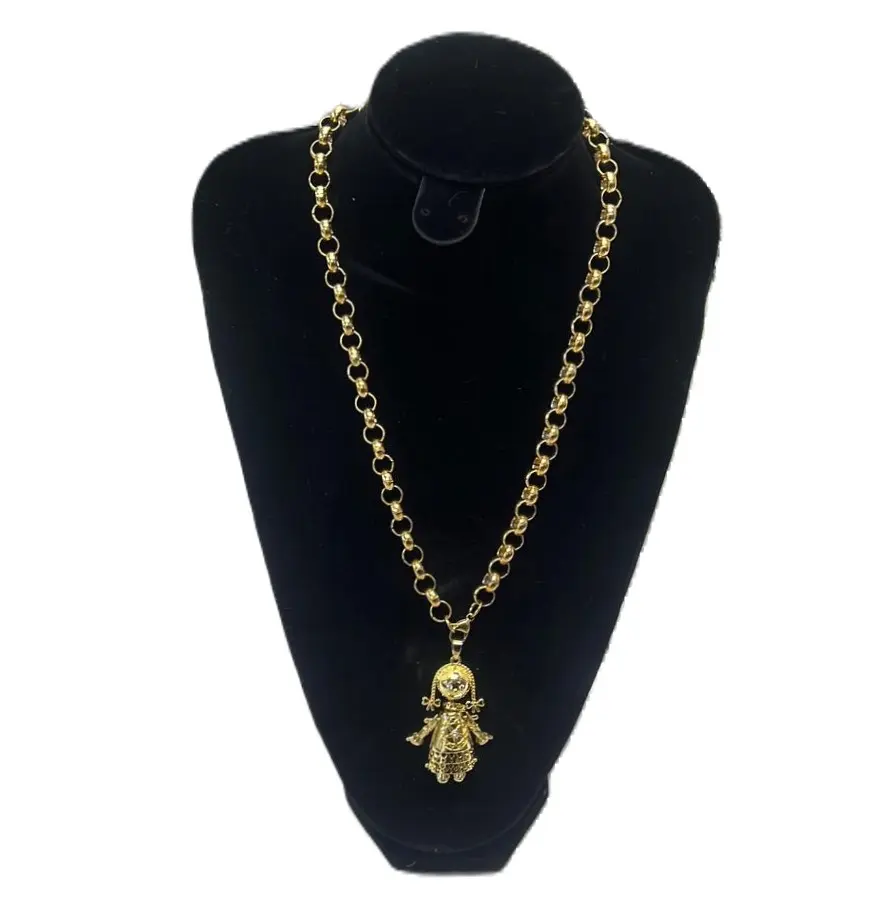 Belcher Chain with Doll Pendant Gold plated thick heavy Female Male