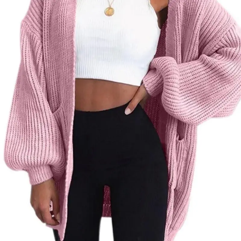 Women's Short Balloon Sleeve Knit Cardigan - Comfortable and Stylish - Womenswear, Knitwear Knitted Ladies 1