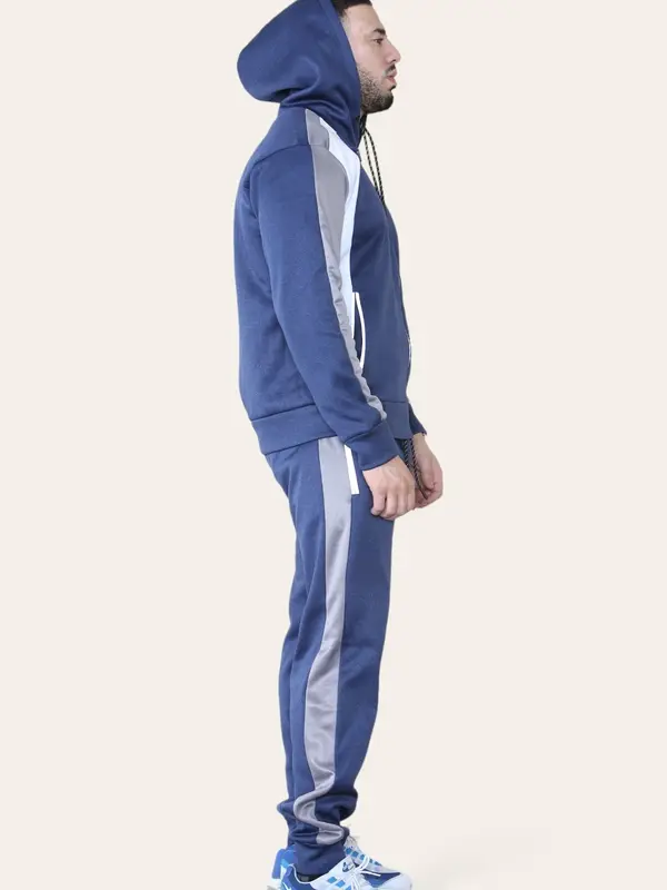 Men's 2 Piece Panel Logo Running Jogging Tracksuit Hooded 5
