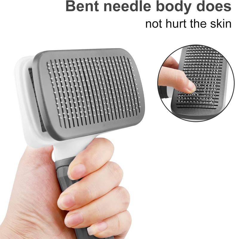 Dog Brush Cat Grooming Comb,Self Cleaning Pet Slicker Brushes with Smooth handle,Dog Grooming Tool with Button for Pet Shedding Brush Cat Massage Clean Tangled(Grey) 2