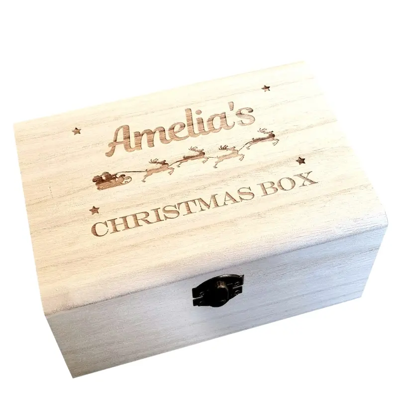Personalised Engraved Wooden Christmas Gift Box Gift for Kids or Adults |18 cm Empty box Traditional Xmas Gift jewellery 4