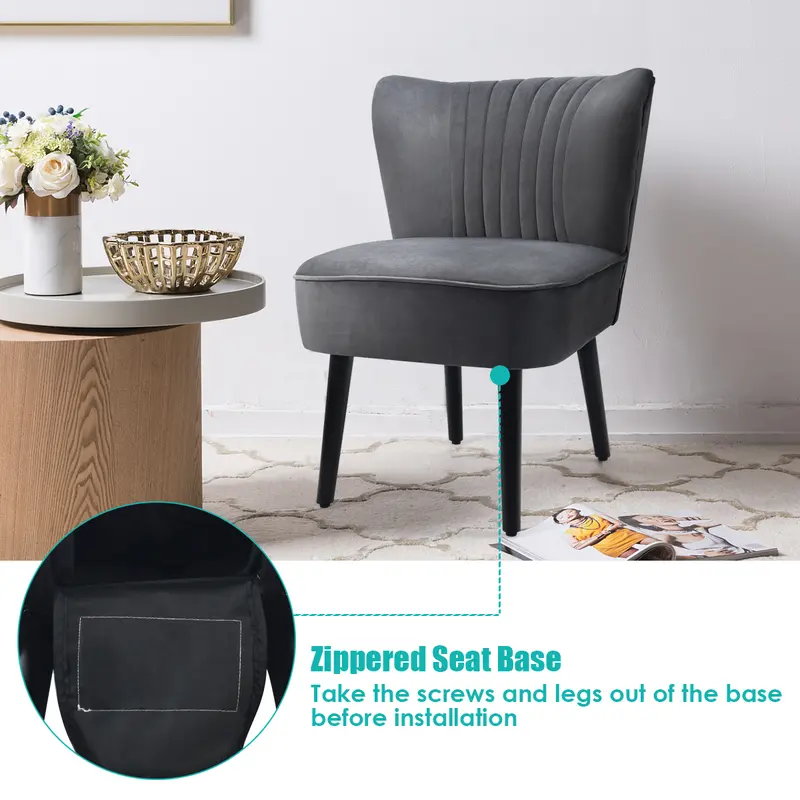 COSTWAY Velvet Accent Chair Set of 2 Modern Leisure Chair with Rubber Wood Legs 6