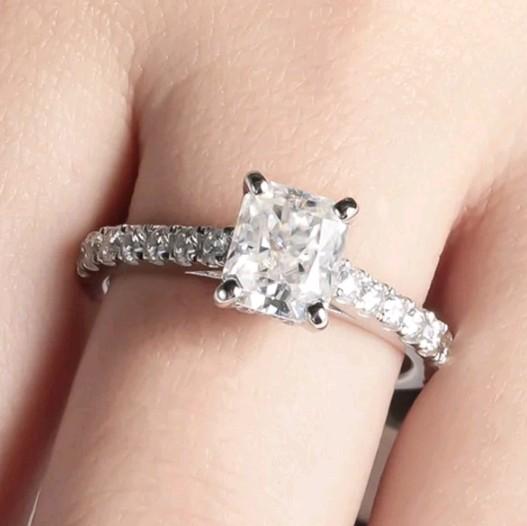 1.5ct D VVS1 Radiant Cut Moissanite Ring with GRA Certificates - 18k White Gold Vermeil Plate over 925 silver. 4