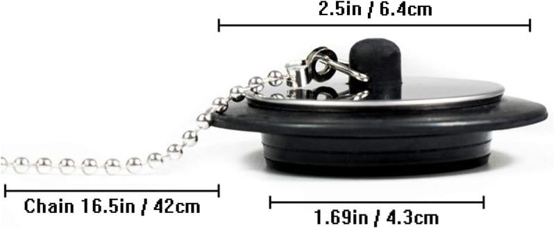 Product Introduction of 2 Pcs Universal Bath Plug Replacement with Stainless Steel Chain for Bathroom and Kitchen Sink (Size 1.65in to 1.77in, Chain 16.5in) 1