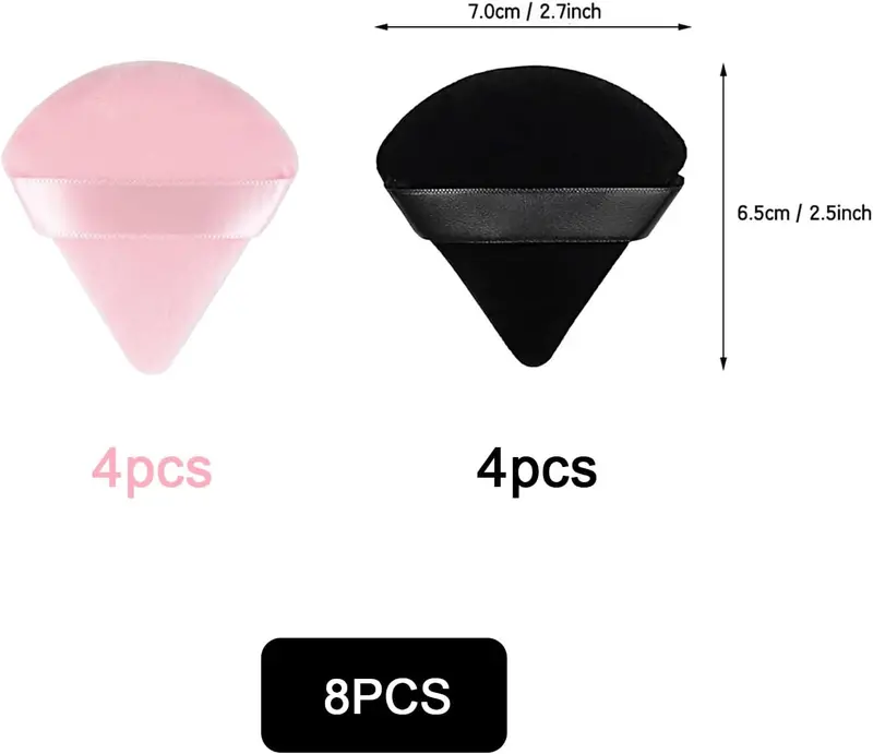 8 Pcs Powder Puff Face Triangle,2 Colors Face Makeup Puff Wet Dry Dual-Use,Face Powder Puff for Under Eye Makeup Applicator(Pink&Black) 1