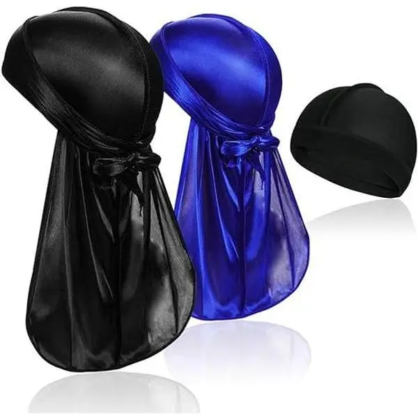 RED/BLK 2 Pcs Silky Durag Caps Headwrap