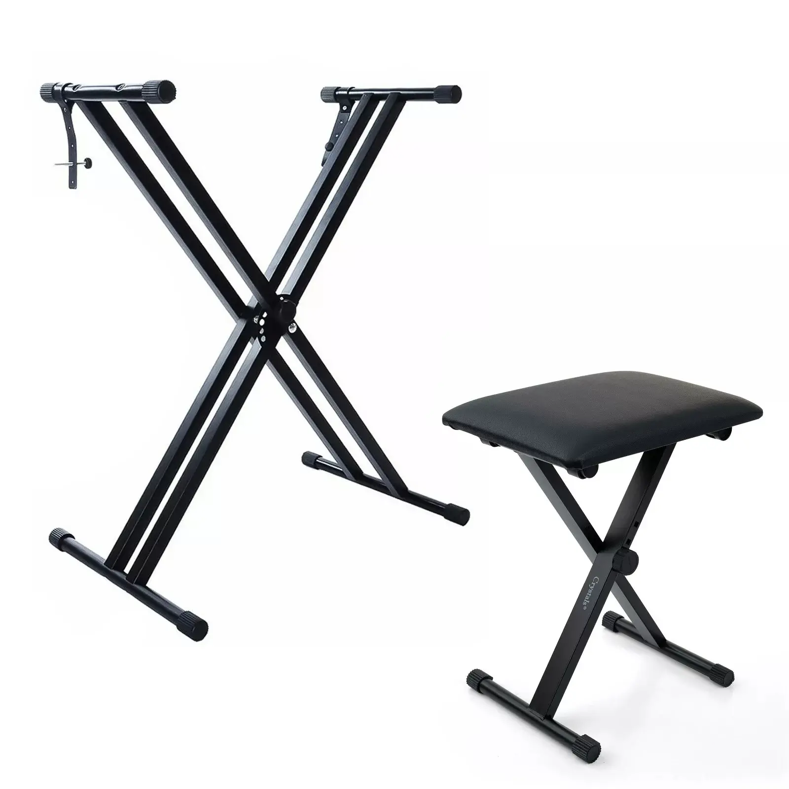 Adjustable Foldable Piano Stool & Keyboard Stand – Play in Comfort! Double Braced Stand With Chair