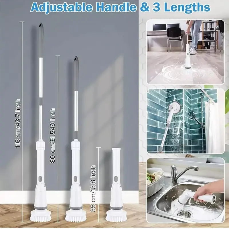 Electric Cordless Spin Scrubber Adjustable Cleaning Brush Powerful Turbo Scrub 2