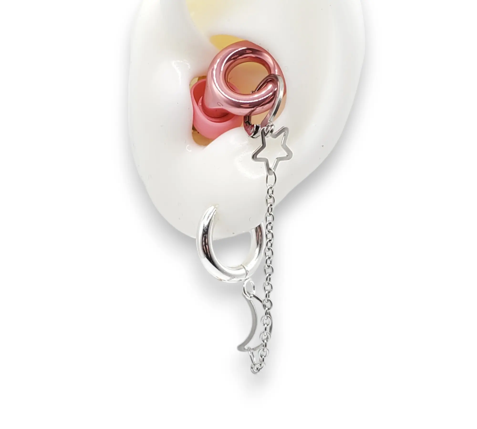 Moon and Star EarLinks Earplug Earrings - Gold & Silver