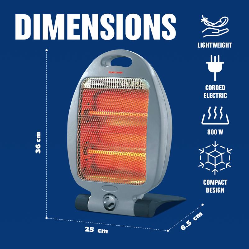 800W Halogen Heater - Instant Heat With Two Settings | Ideal For Winter - Home, Office, Living Room, Caravan, Garages | 2 Bars Quartz - Compact, Silent, Energy Saving Heater, Durable & Long Lasting 4