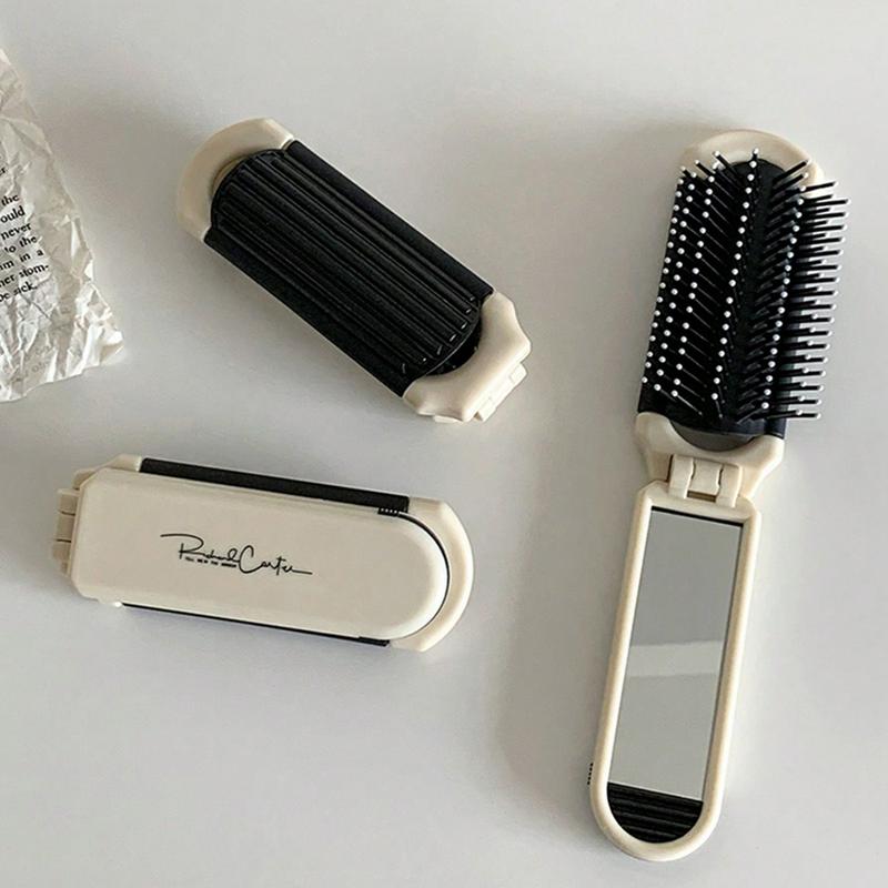 2-in-1 Foldable Silvery Plated Comb with Mirror, Portable Compact Hairbrush Air Cushion Comb, Anti-Static, Stretchable Design, Durable ABS Plastic Handle, Compact Travel Size, Suitable for All Hair Types, Mini Airbag Comb Lady 5