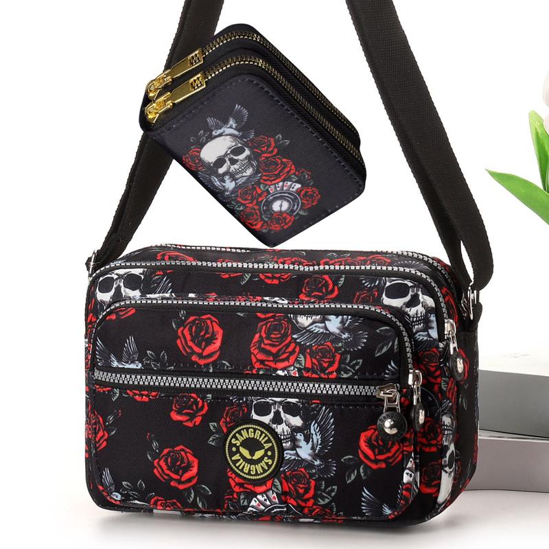 Skull & Roses Set Cross Body Camera Style Bag & Purse 0