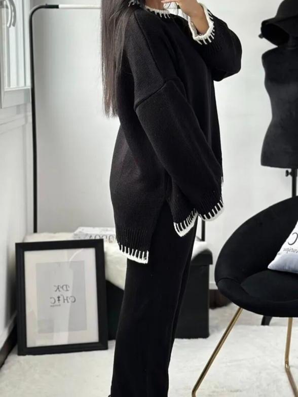 Long Sleeve Suits knitted Relaxed Fit Womenswear Ladies Tracksuit Overalls Palazzo Comfort Knitwear Trouser Leg 2