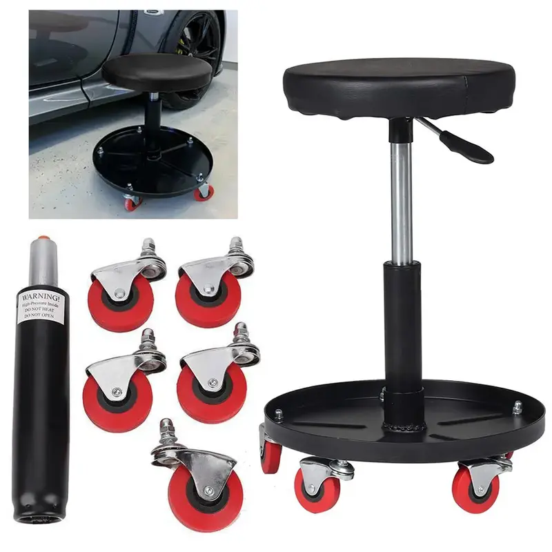 Workshop Creeper Stool Seat Pneumatic Mechanic Round Car Bike Garage Black Chair Workshop Stool Mechanic Stool  Workshop Stool Pneumatic Chair Trolley Seat Adjustable Car Repair Stool with Tool Tray for Garage Shop Car Repair 3