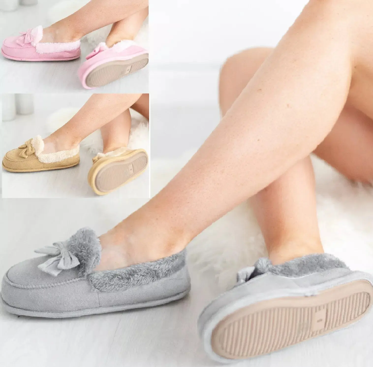 LADIES INDOOR OUTDOOR SOFT WARM WOMENS FLAT BEDROOM MOCCASIN SLIPPERS SHOES SZ Girl Footwear Comfort Fur
