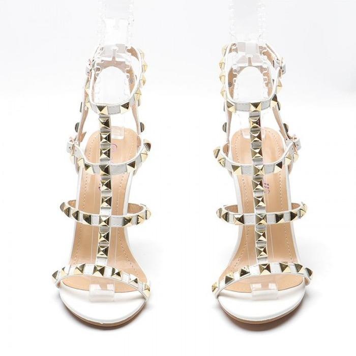 Women's High Heel Studded Rivet Ankle Strappy Stiletto Shoes 3