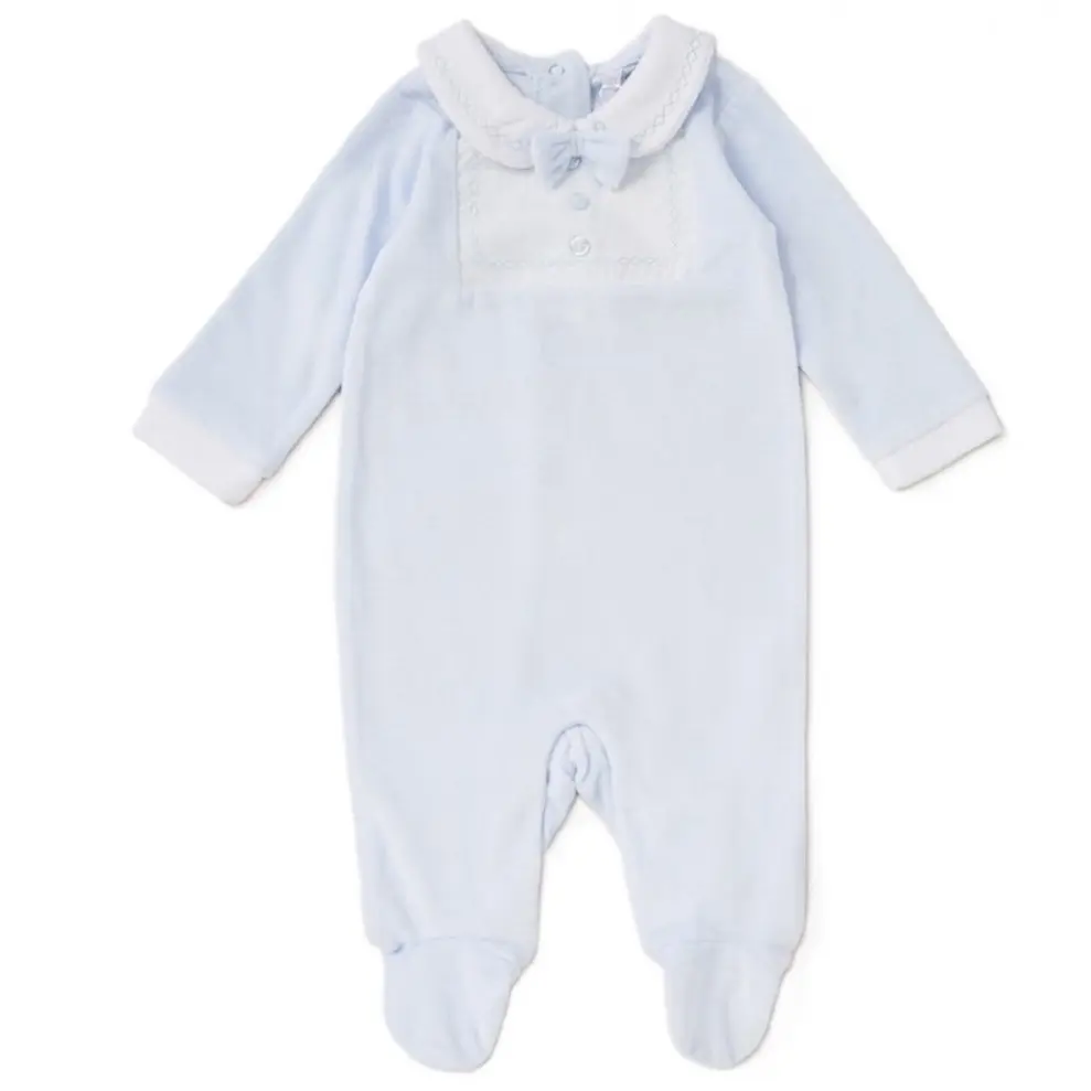 Baby Boys Velour Sleepsuit with Mock Bow Tie - Perfect For Smart Wear