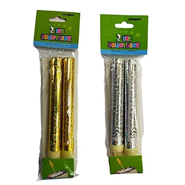 Gold or Silver Ice Fountain Cake Topper Decorations Candle Sparkler Birthday Wedding Event Cake (Silver, 2 Packs (4 Pieces))