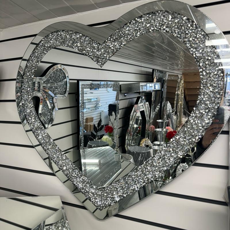 SPARKLY BLING STUNNING CRUSHED DIAMOND CRYSTAL LOVE HEART WALL MIRROR 70x80cm Decor Room 1