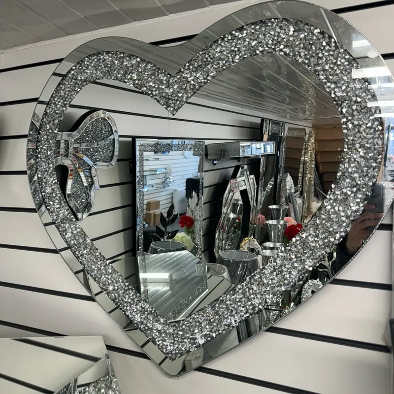 SPARKLY BLING STUNNING CRUSHED DIAMOND CRYSTAL LOVE HEART WALL MIRROR 70x80cm Decor Room 1