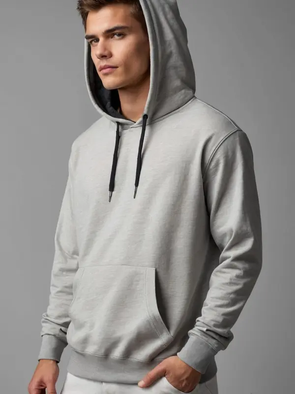 Men's Grey Hoodie - Pullover Sweatshirt for All Seasons - Sweatshirts, Menswear - Grey Hoodie for Men