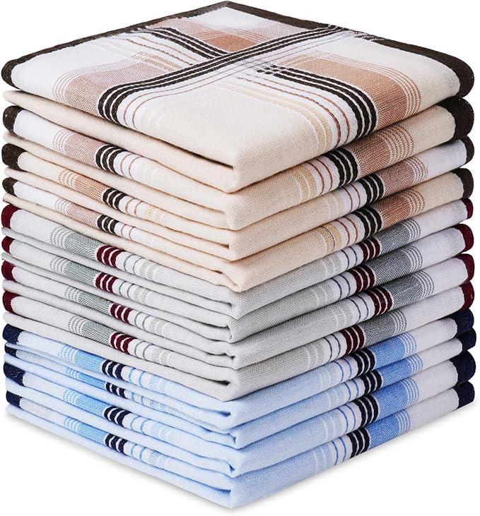 Men's Handkerchiefs, 12 Pack Large Cotton Gents Hankies Set, Mens Premium Handkerchiefs Pocket Square Hankies for Men and Women, Classic Hankie for Grooms, Weddings, Prom, Celebration, Party 5