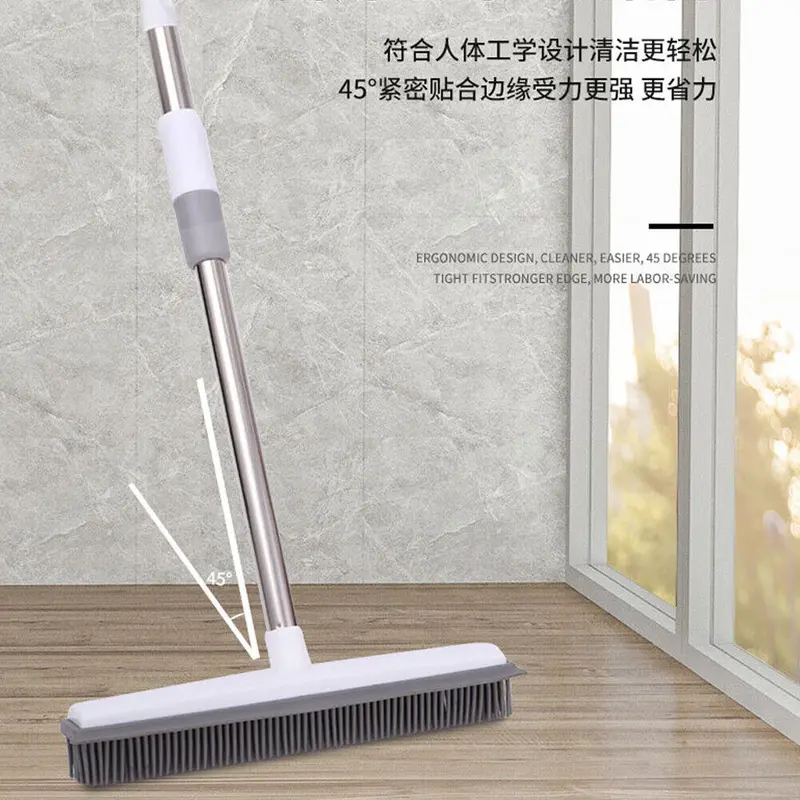 2 in 1 Rubber Broom Brush Pet Hair Remover Bristle Carpet Cleaning Broom UK Silicone Wooden 1