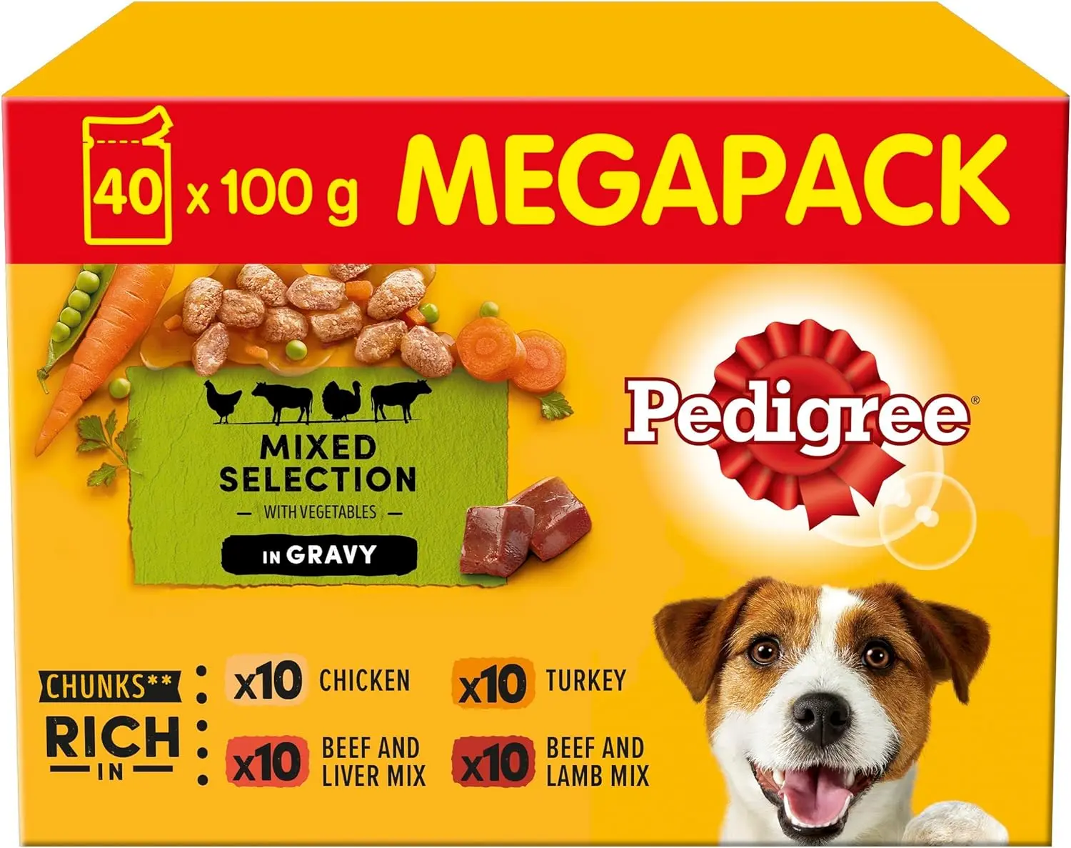 Mixed Selection in Gravy 40 Pouches, Adult Wet Dog Food, Megapack (40 x 100 g)