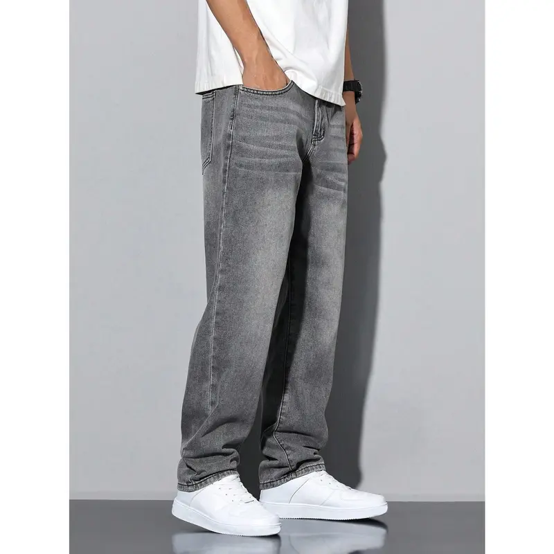 Manfinity RivetRise Men's Casual Washed Straight Leg Jeans, Men Baggy Jeans Menswear Viscose 5