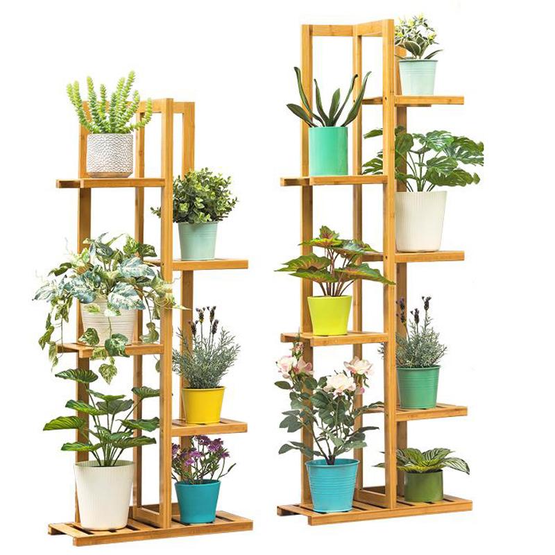 Bamboo 5 / 6  Tier  Plant Stand Rack Multiple Flower Pot Holder Shelf Indoor Outdoor Planter Display Shelving Unit for Patio Organiser Wooden 5
