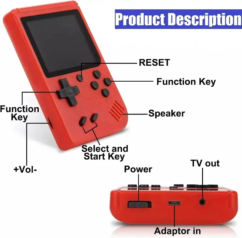Christmas Gift Portable Mini Handheld Game Console, Video Game Console Built-in 500 Kids Puzzle games, UK Type Switch Rechargeable 4