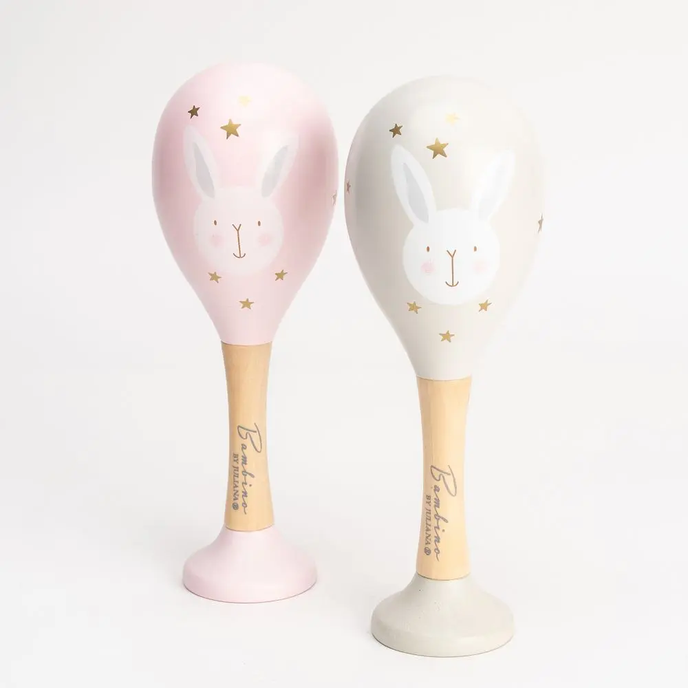 PRE-ORDER Bambino Rabbit Set of Wooden Maracas - Pink & Grey