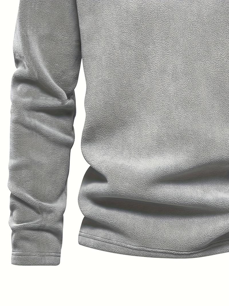 Product Introduction of Autumn & Winter Men's Fleece Henley Shirt, Stand Collar Half Zip Long Sleeve Pullover Top, Male's Classic Fashion, Outdoor Cloth 3
