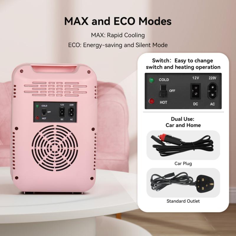 4L Mini Fridge with LED Mirror Portable Cooler Warmer Table Top Bedroom Makeup 7