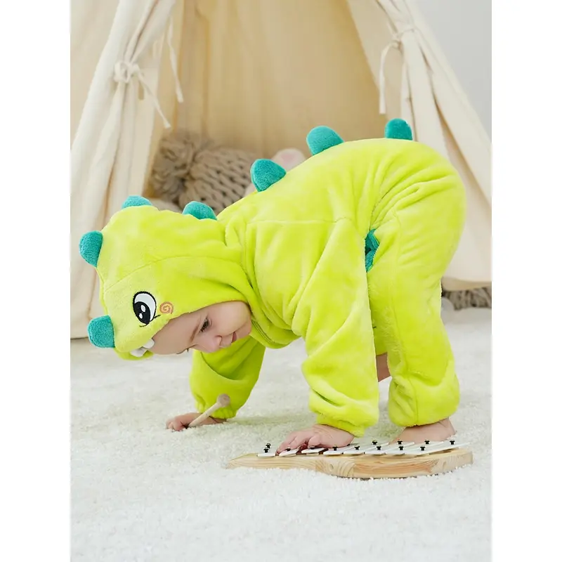 Cozy Youngsters' Dinosaur Hooded Pajamas - Plush, Long-Sleeve Onesie for Boys & Girls, Perfect for Halloween, Christmas & New Year 7