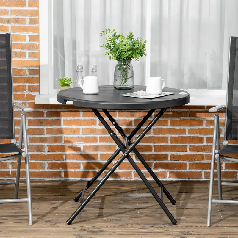 Outsunny Foldable Round Garden Table for 4, Outdoor Dining Table with HDPE Tabletop and Steel Frame, 80 x 80 x 73 cm, Dark Grey 6